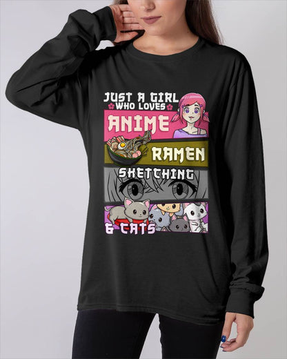 Ramen Cat Anime Sketching Just a Girl Who Loves T-Shirt Small