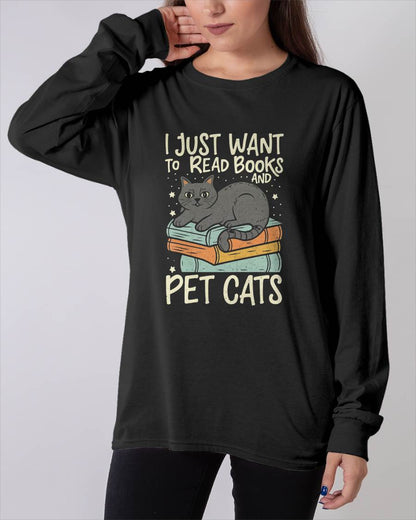 Retro I Just Want to Read Books and Pet Cats Cat T-Shirt