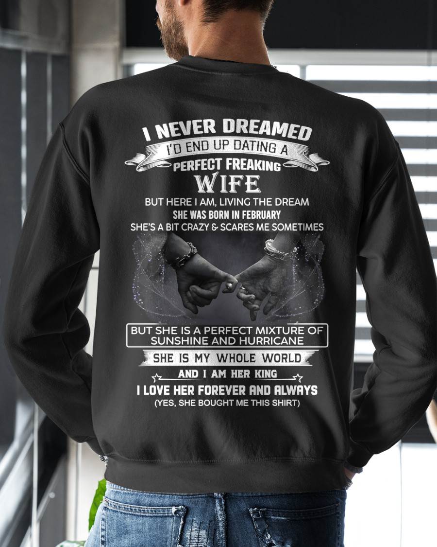 FEBRUARY, I NEVER DREAMED I’D END UP DATING A PERFECT FREAKING WIFE Gift T Shirt From Wife For Husband – SNOW MALE02 (SKU26T-01313-02)