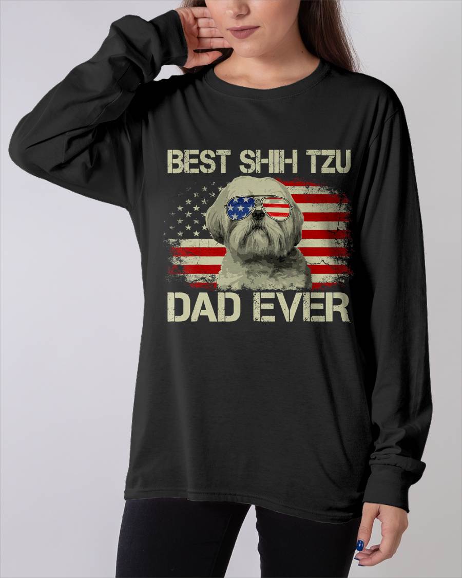 Best Shih Tzu Dad Ever Tshirt Dog Lover American Flag Gift T-Shirt