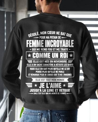 NOVEMBRE T-SHIRT, JE L’AIME JUSQU’À LA LUNE ET RETOUR - T-SHIRT DE FEMME POUR SON MARI - SNOW11 (SKU2609-34-11)