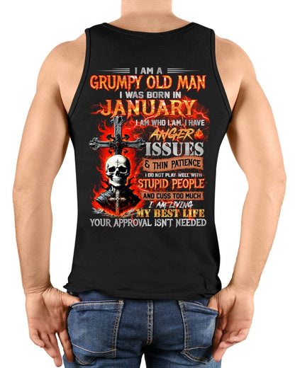 JANUARY - GRUMPY OLD MAN T-SHIRT - FUNNY SKULL ANGER ISSUES TEE - PERFECT GIFT FOR MEN snow01 / male (SKU12-319-01)