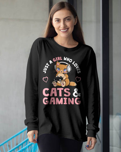 Just A Girl Who Loves Cats and Gaming Cute Gamer Cat T-Shirt