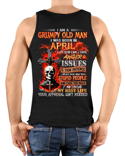 APRIL - GRUMPY OLD MAN T-SHIRT - FUNNY SKULL ANGER ISSUES TEE - PERFECT GIFT FOR MEN snow04 / male (SKU12-319-04)