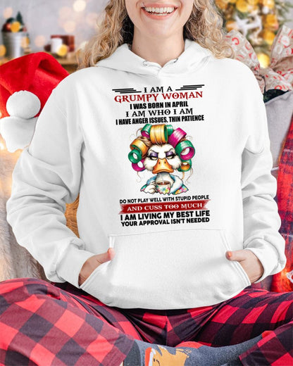 APRIL - GRUMPY WOMAN - BIRTHDAY SHIRT FOR WOMEN - SNOW04 (SKU26T-01-22-04)