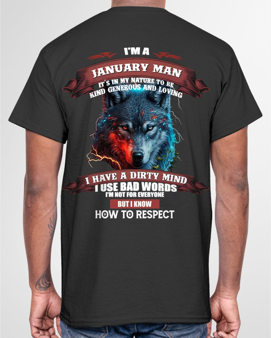 JANUARY - KNOW HOW TO RESPECT - BIRTHDAY T-SHIRT FOR MEN - snow01 / male (SKU12-162-01)