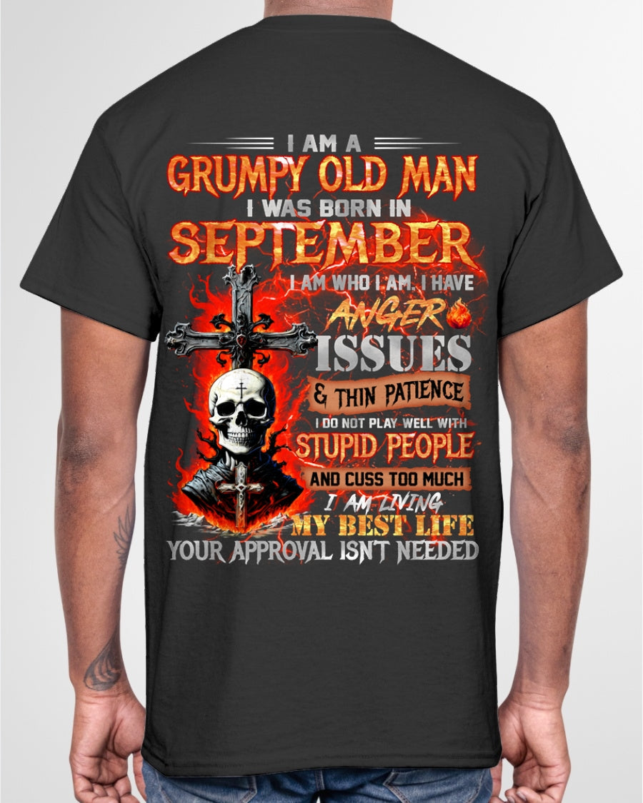 SEPTEMBER - GRUMPY OLD MAN T-SHIRT - FUNNY SKULL ANGER ISSUES TEE - PERFECT GIFT FOR MEN snow09 / male (SKU12-319-09)
