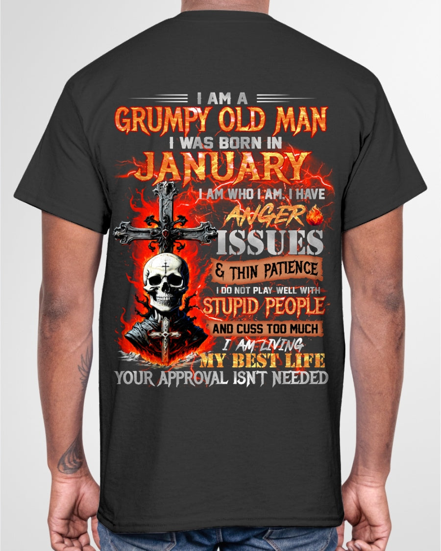 JANUARY - GRUMPY OLD MAN T-SHIRT - FUNNY SKULL ANGER ISSUES TEE - PERFECT GIFT FOR MEN snow01 / male (SKU12-319-01)