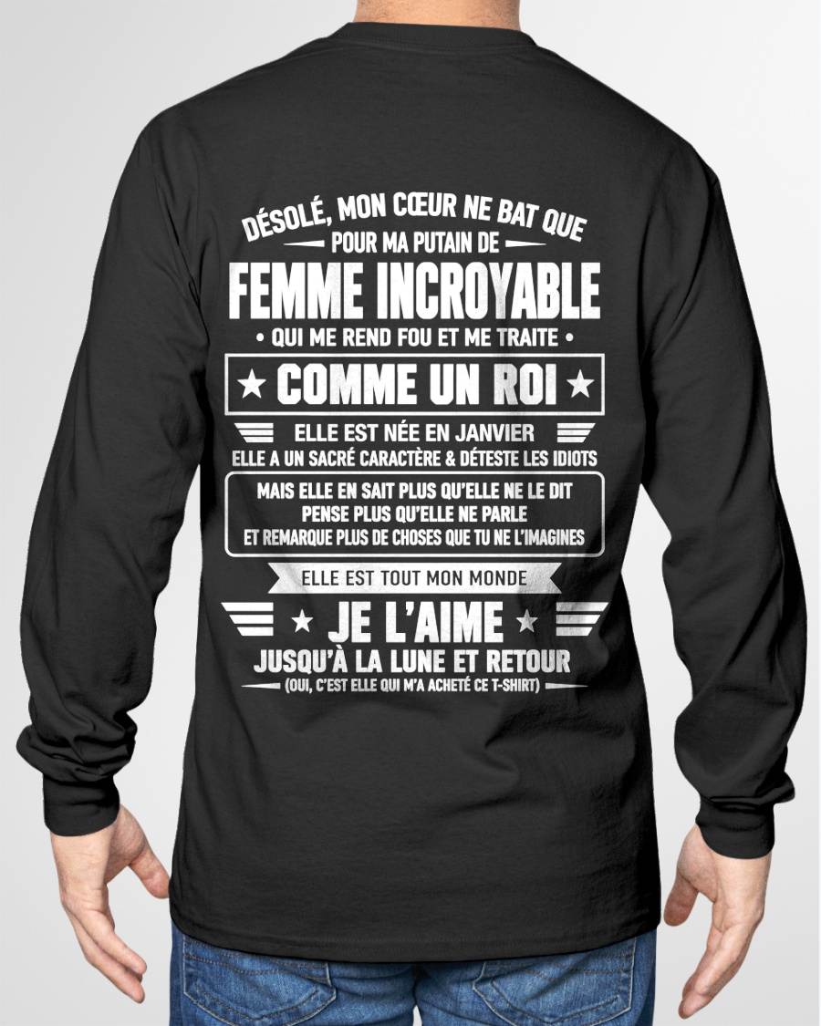 JANVIER T-SHIRT, JE L’AIME JUSQU’À LA LUNE ET RETOUR - T-SHIRT DE FEMME POUR SON MARI - SNOW01 (SKU2609-34-01)