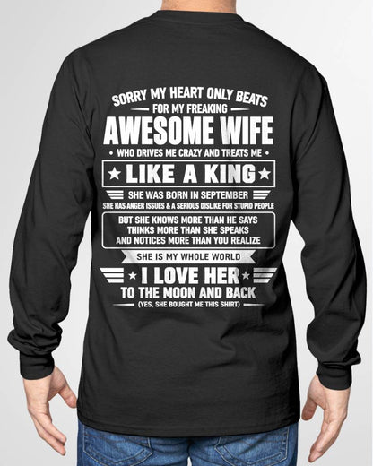 SEPTEMBER, MY WIFE TREATS ME LIKE A KING-SHIRT FROM WIFE TO HUSBAND-SNOW09 (SKU2608-626-09)