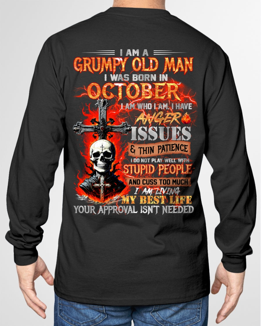 OCTOBER - GRUMPY OLD MAN T-SHIRT - FUNNY SKULL ANGER ISSUES TEE - PERFECT GIFT FOR MEN snow10 / male (SKU12-319-10)