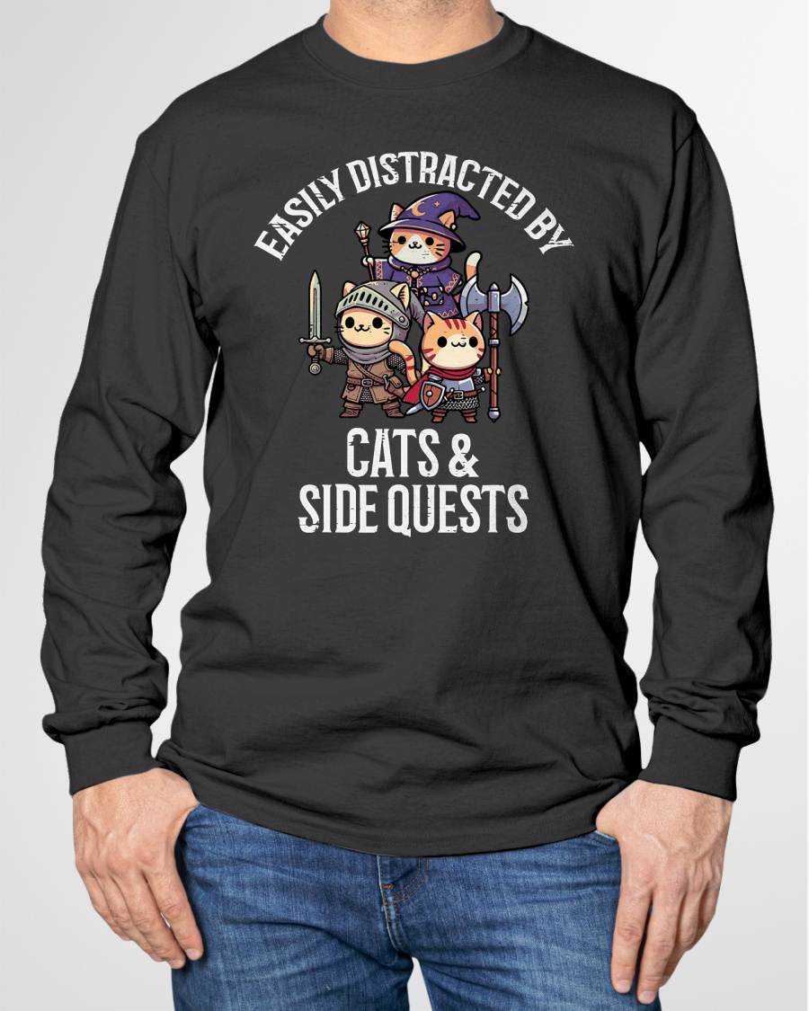 Gamer Easily Distracted by Cats Side Quests Men Boys Kids T-Shirt
