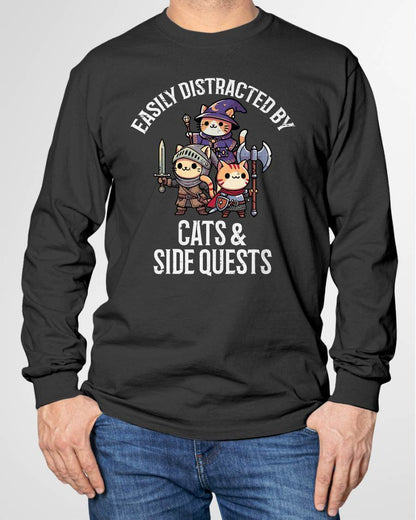 Gamer Easily Distracted by Cats Side Quests Men Boys Kids T-Shirt