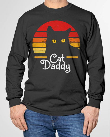 Cat Daddy Retro 70s 80s Black Cat Men Funny Cat Dad Gifts T-Shirt