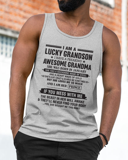 I Am A Lucky Grandson T-Shirt – Birthday Gift From January Grandma / Woman - snow01 (SKU11-29-01)