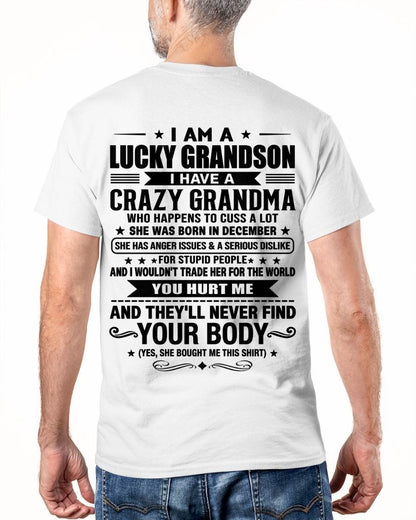 DECEMBER, I AM A LUCKY GRANDSON, GIFT SHIRT FROM GRANDMA FOR GRANDSON - SNOW12 (SKU2607-109-12)