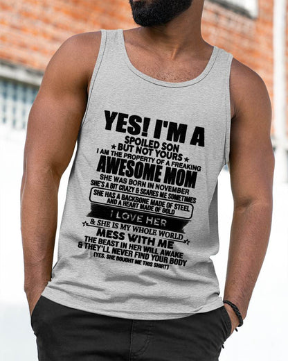 NOVEMBER, I AM THE PROPERTY OF A FREAKING AWESOME MOM - GIFT T SHIRT FROM MOM TO SON - SNOW11 (SKU2603-08-11)