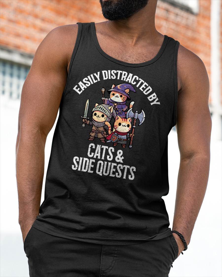 Gamer Easily Distracted by Cats Side Quests Men Boys Kids T-Shirt