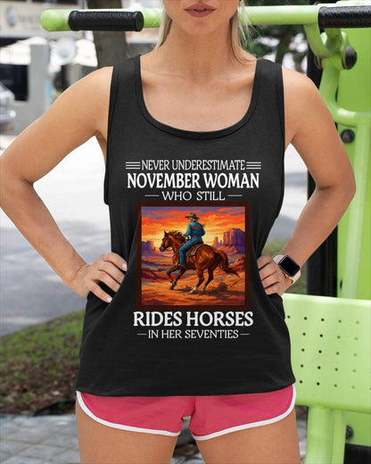 NOVEMBER SHIRT, A WOMAN WHO STILL RIDES HORSES IN HER SEVENTIES - SNOW11 (SKU2604-289-11)