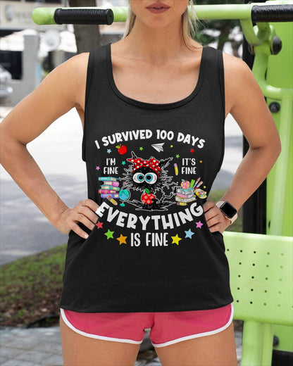 I Survived 100 Days of School Teacher Kids Funny Cat Lover T-Shirt