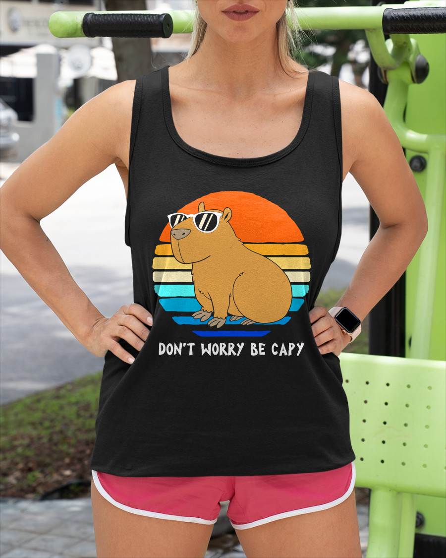 Retro Rodent Funny Capybara Dont Be Worry Be Capy T-Shirt Small