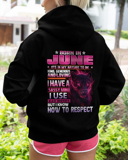 Born in June T-Shirt – Sassy Mind, Respect Quote Panther Design - FMA SNOW06 (SKU09-24-06)