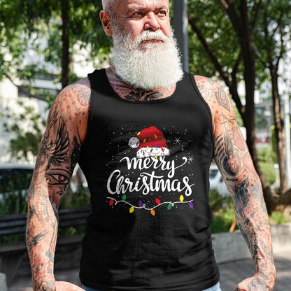 Merry Christmas Lights Red Santa Hat Xmas Family Men Women Pullover - Christmas Unisex T-Shirt/Hoodie/Sweatshirt - SNOW00