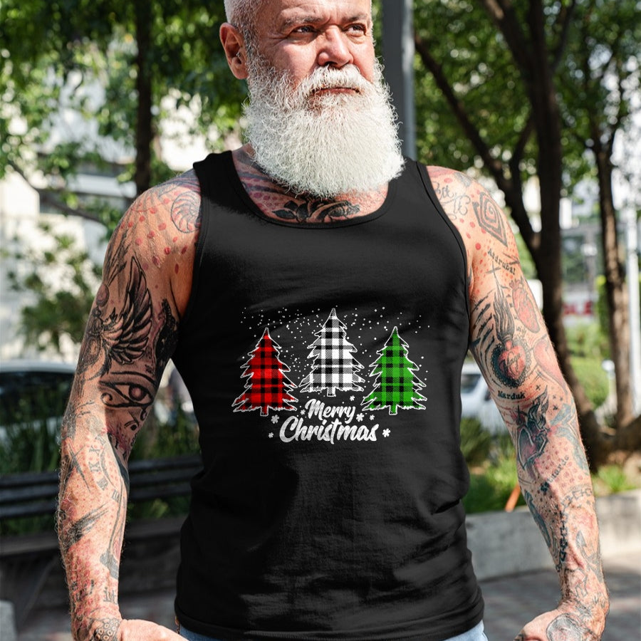 Merry Christmas Tree Xmas Buffalo Plaid Red White Green T-Shirt - Christmas Unisex T-Shirt/Hoodie/Sweatshirt - SNOW00