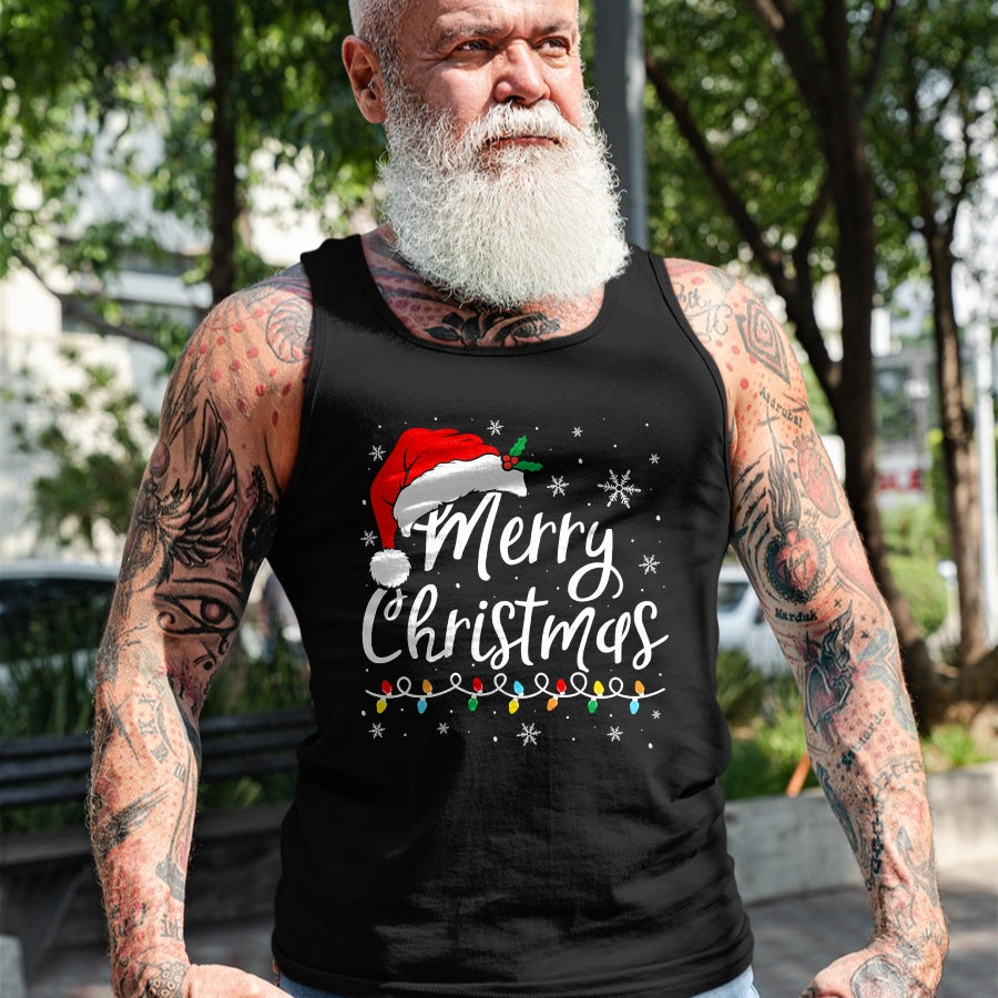 Merry Christmas Lights Santa Hat Xmas Family Matching Pajama T-Shirt - Christmas Unisex T-Shirt/Hoodie/Sweatshirt - SNOW00