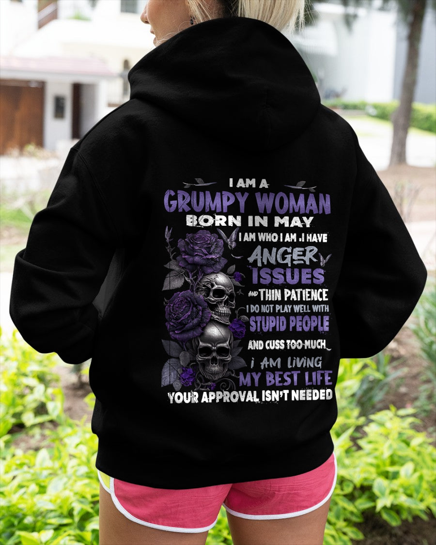 Grumpy Woman Born in May T-Shirt – Funny Skull & Rose Graphic Tee with Quotes - SNOW05 FMA (SKU10-08-05)