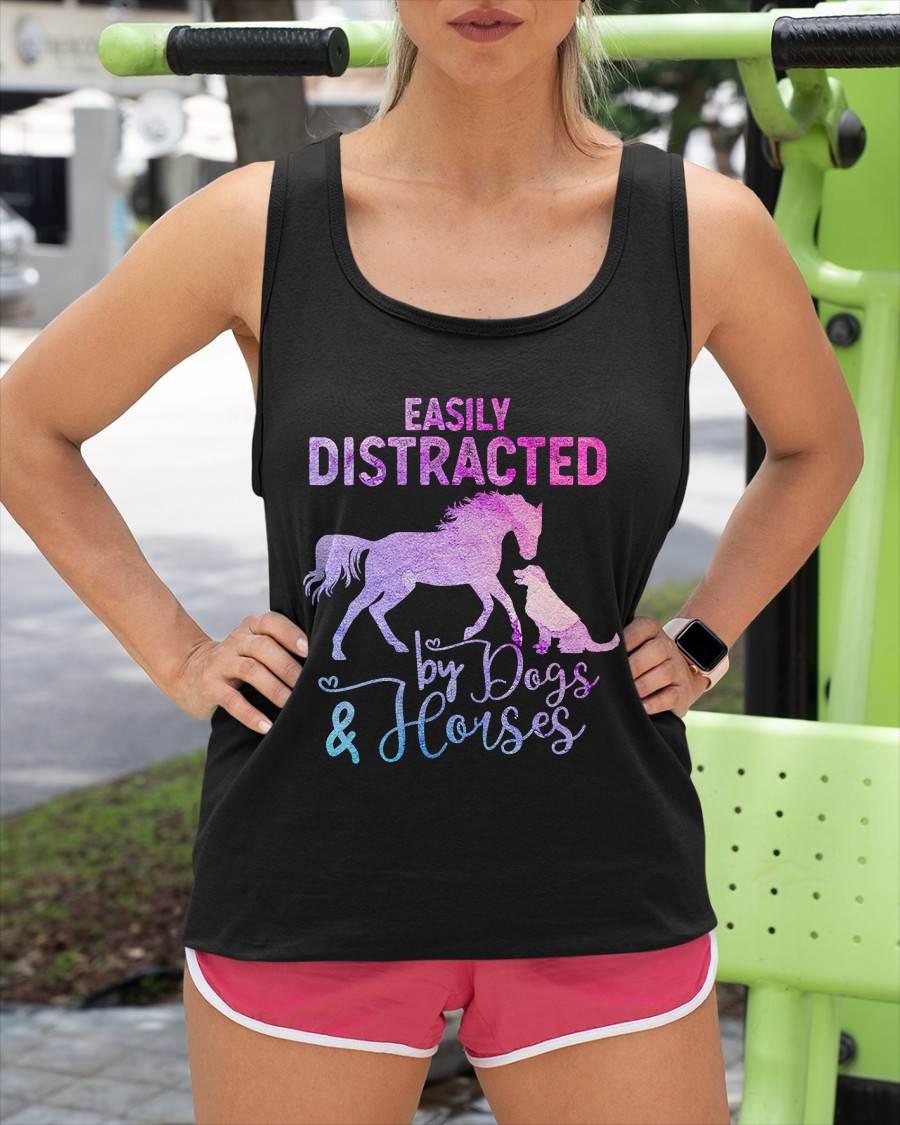 Funny Horse Women Girls Easily Distracted By Dogs & Horses T-Shirt