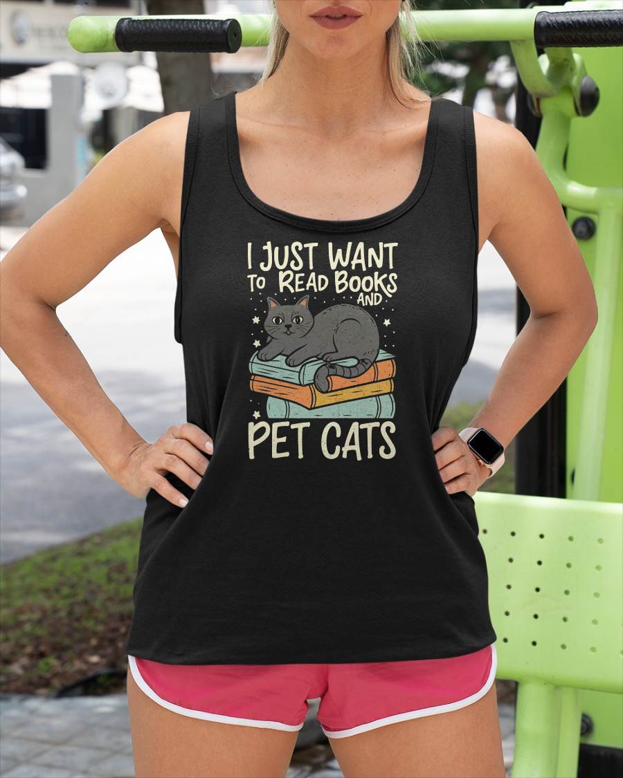 Retro I Just Want to Read Books and Pet Cats Cat T-Shirt