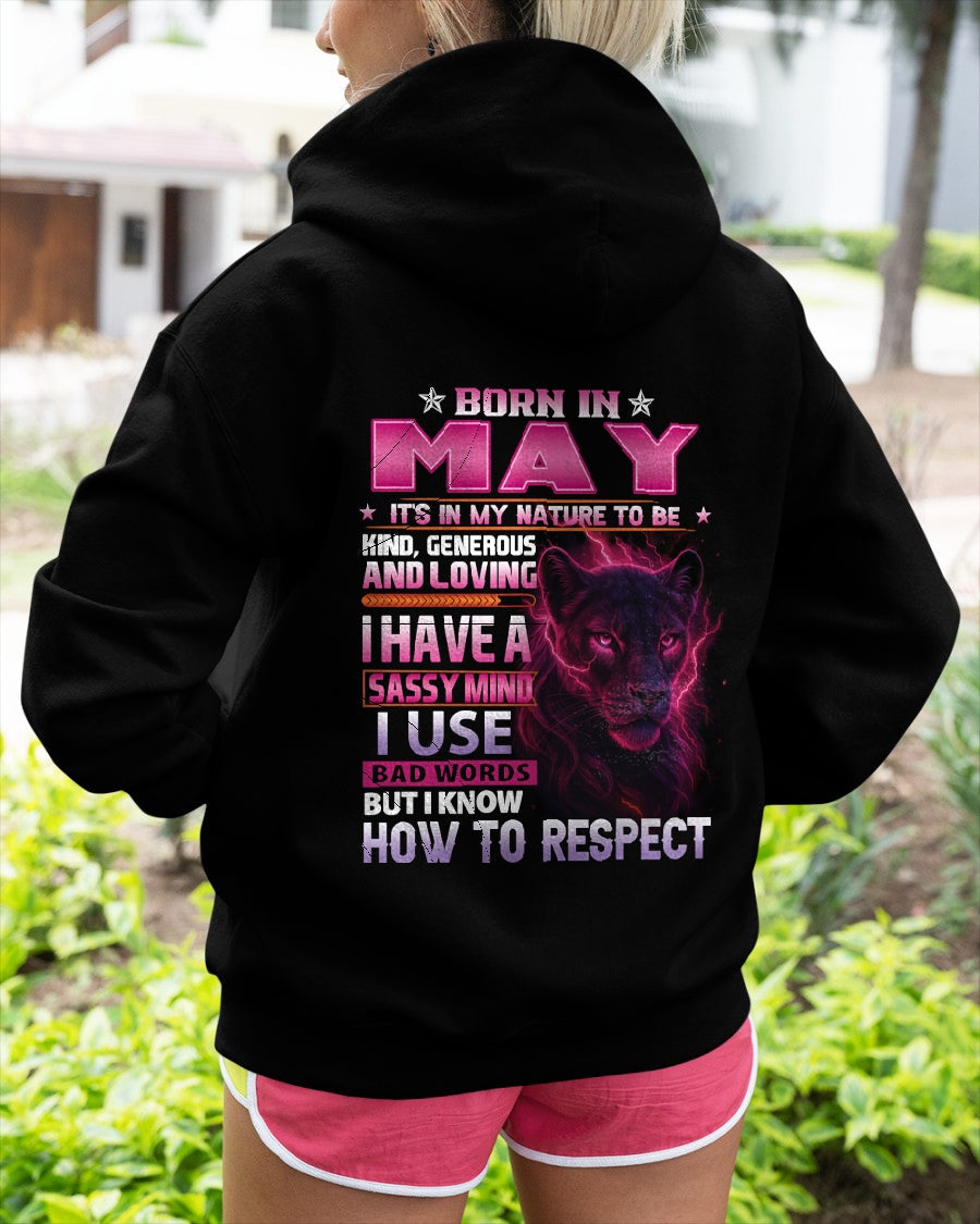 Born in May T-Shirt – Sassy Mind, Respect Quote Panther Design - FMA SNOW05 (SKU09-24-05)
