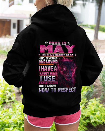 Born in May T-Shirt – Sassy Mind, Respect Quote Panther Design - FMA SNOW05 (SKU09-24-05)