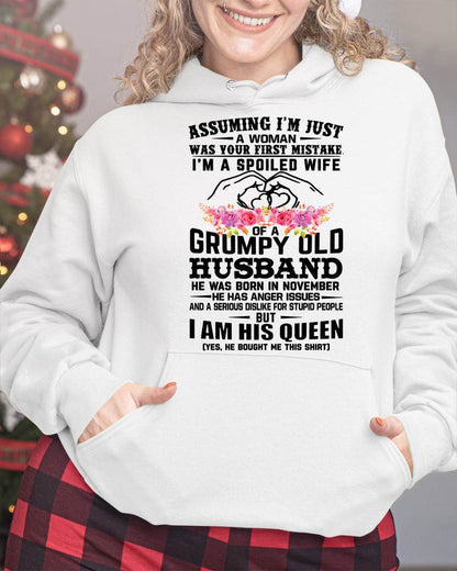 November - Spoiled Wife T-Shirt – Grumpy Old Husband Funny Tee - Perfect Gift From Husband - SNOW11 (SKU11-101-11)