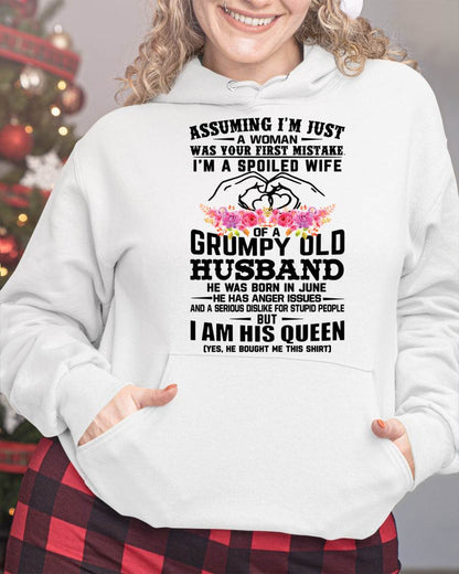 June - Spoiled Wife T-Shirt – Grumpy Old Husband Funny Tee - Perfect Gift From Husband - SNOW06 (SKU11-101-06)