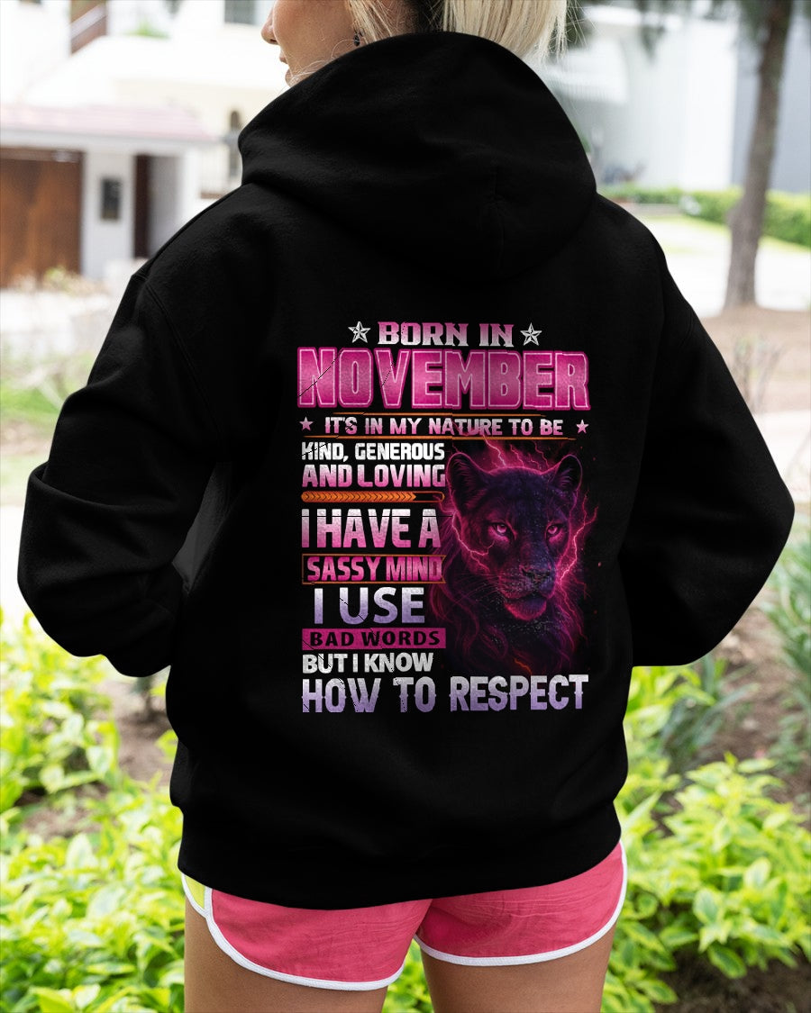 Born in November T-Shirt – Sassy Mind, Respect Quote Panther Design - FMA SNOW11 (SKU09-24-11)