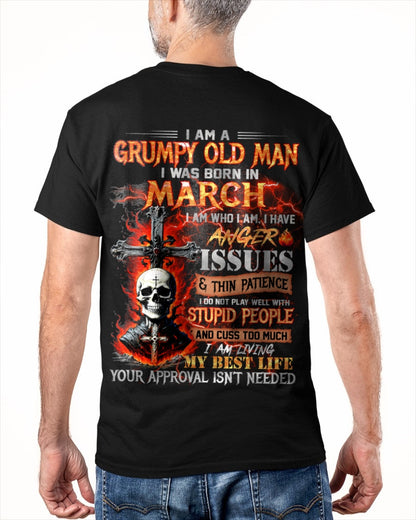 MARCH - GRUMPY OLD MAN T-SHIRT - FUNNY SKULL ANGER ISSUES TEE - PERFECT GIFT FOR MEN snow03 / male (SKU12-319-03)