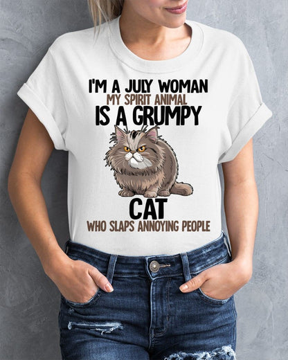 JULY - MY SPIRIT ANIMAL IS A GRUMPY CAT - BIRTHDAY SHIRT FOR WOMEN - SNOW07 (SKU12-278-07)