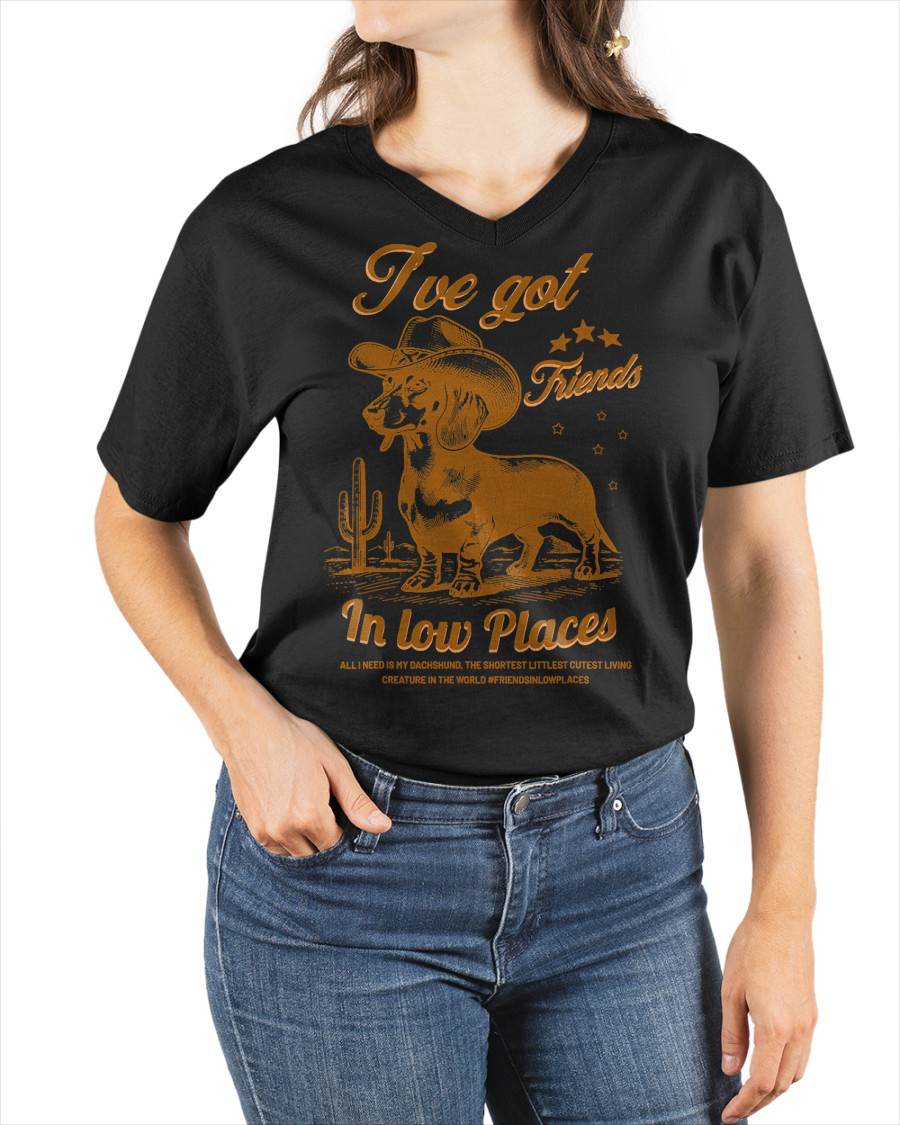 I've Got Friends in Low Places Funny Dachshund Cowboy Doxie Cat T-Shirt