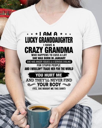 JANUARY. I AM A LUCKY GRANDDAUGHTER, GIFT SHIRT FROM GRANMA FOR GRANDDAUGHTER- SNOW01 (SKU2607-108-01)