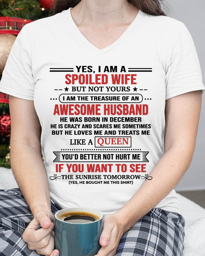DECEMBER, I AM THE TREASURE OF AN AWESOME HUSBAND – Gift T Shirt From Husband For Wife – SNOW FEMALE12 (SKU2602-05-12)