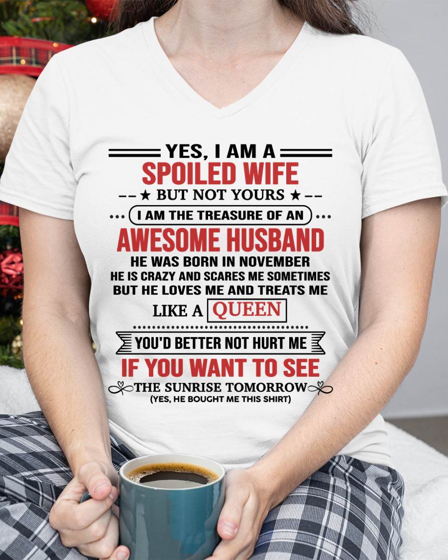 NOVEMBER, I AM THE TREASURE OF AN AWESOME HUSBAND – Gift T Shirt From Husband For Wife – SNOW FEMALE11 (SKU2602-05-11)