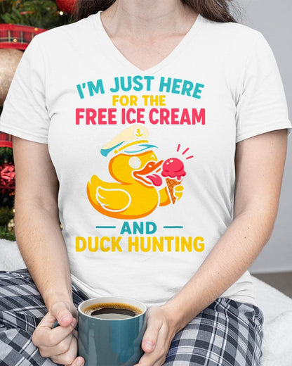 Just Here for The Free Ice Cream & Duck Hunting Funny Cruise T-Shirt