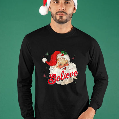 Vintage Santa Claus Believe Christmas Women Boys Girls T-Shirt - Christmas Unisex T-Shirt/Hoodie/Sweatshirt - SNOW00