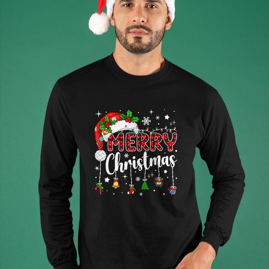 Merry Christmas Red Santa Hat Reindeer Xmas Matching Family T-Shirt - Christmas Unisex T-Shirt/Hoodie/Sweatshirt - SNOW00