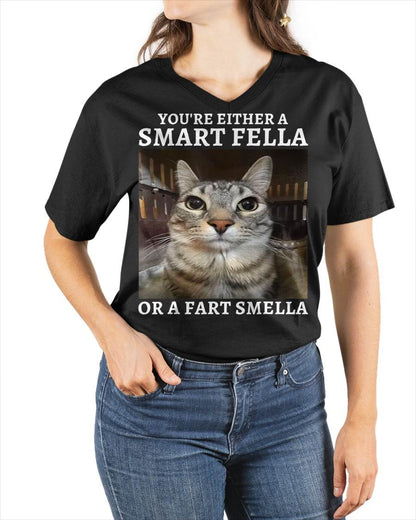 You're Either a Smart Fella or a Fart Smella Funny Cat Meme T-Shirt