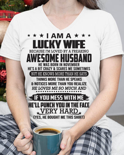 NOVEMBER, I’M LOVED BY A FREAKING AWESOME HUSBAND, GIFT T SHIRT FROM HUSBAND TO WIFE - SNOW MALE11 (SKU26T-01142-11)
