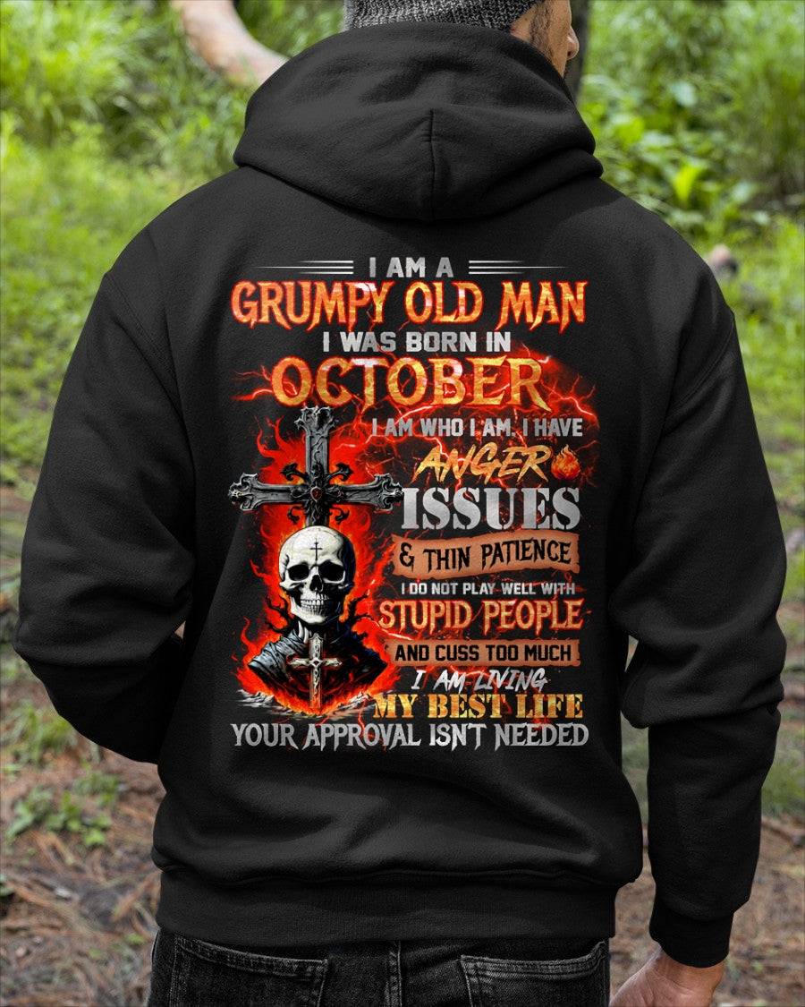 OCTOBER - GRUMPY OLD MAN T-SHIRT - FUNNY SKULL ANGER ISSUES TEE - PERFECT GIFT FOR MEN snow10 / male (SKU12-319-10)