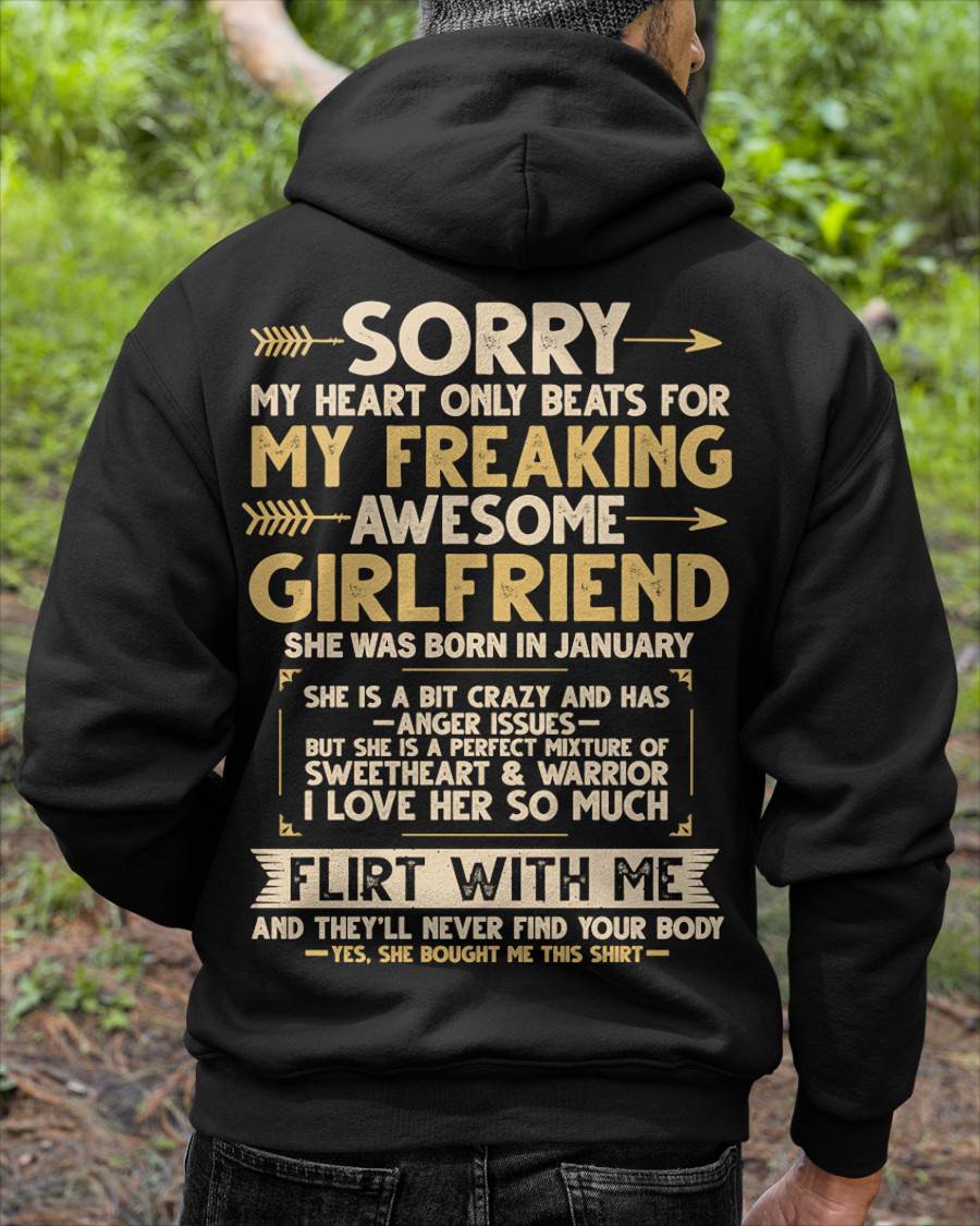 JANUARY, SORRY MY HEART ONLY BEATS FOR MY GIRLFRIEND – GIFT T SHIRT FROM WIFE FOR HUSBAND – SNOW MALE01 (SKU2602-23-01)